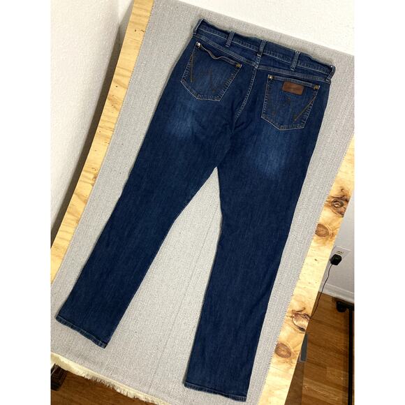 Wrangler Retro Slim Straight Jeans Mens 38X34 Blue Dark Wash Cowboy Western - Picture 8 of 13